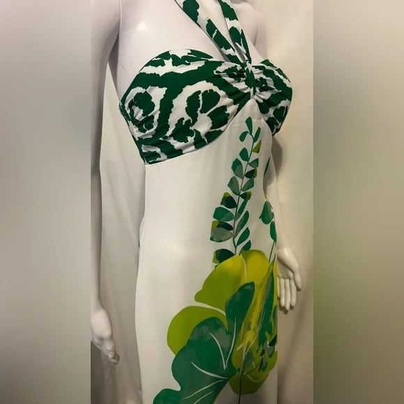 White House Black Market Green Leaf Print Midi Dress Boho Chic Tropical Fairy - Picture 2 of 6